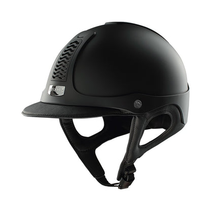 Casque équitation Précision Galaxy Chrome Antares face - Coque noire accessoires chromés