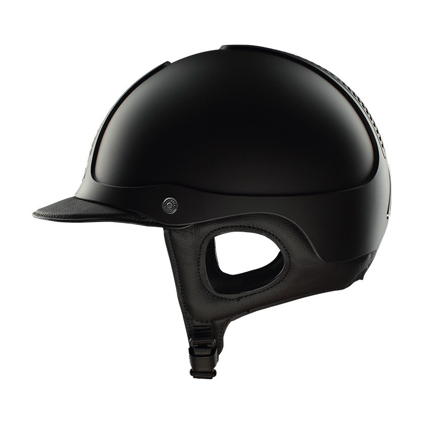 Casque équitation Précision Galaxy Chrome Antares face - Coque noire accessoires chromés