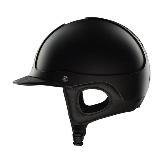 Casque équitation Précision Galaxy Chrome Antares face - Coque noire accessoires chromés