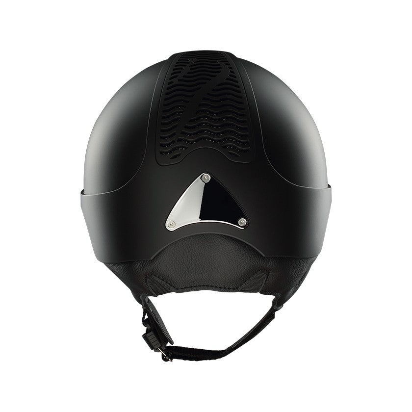 Casque équitation Précision Galaxy Chrome Antares face - Coque noire accessoires chromés
