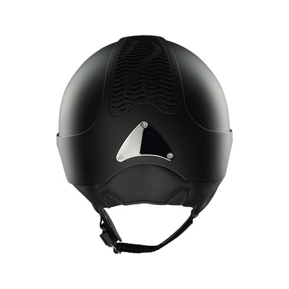 Casque équitation Précision Galaxy Chrome Antares face - Coque noire accessoires chromés