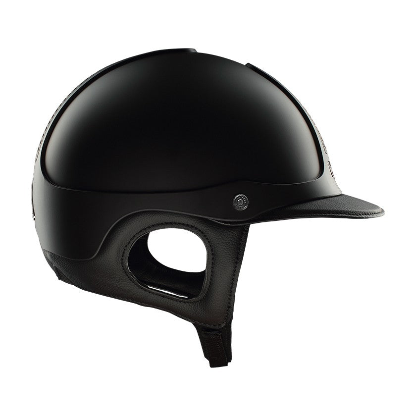 Casque équitation Précision Galaxy Chrome Antares face - Coque noire accessoires chromés