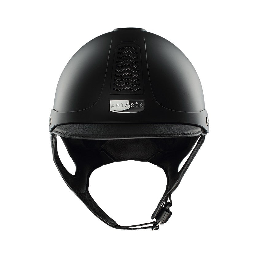 Casque équitation Précision Galaxy Chrome Antares face - Coque noire accessoires chromés